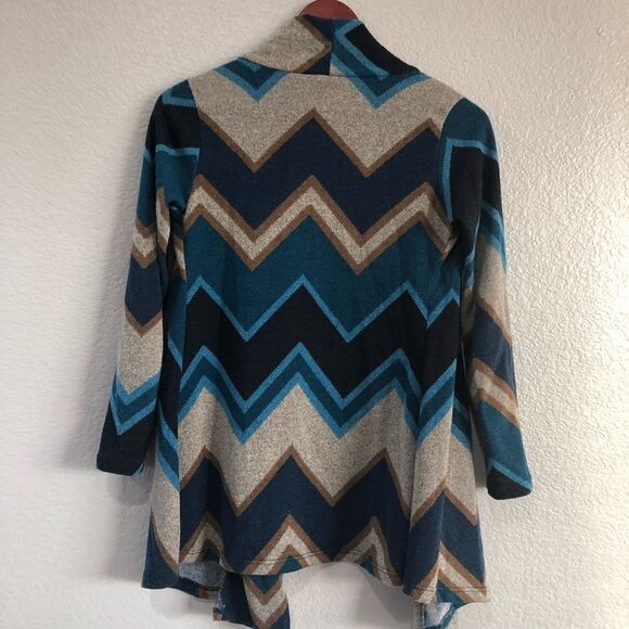 Soft Brown Blue Chevron Print Shrug Cardigan Sweater S - Picture 4 of 4